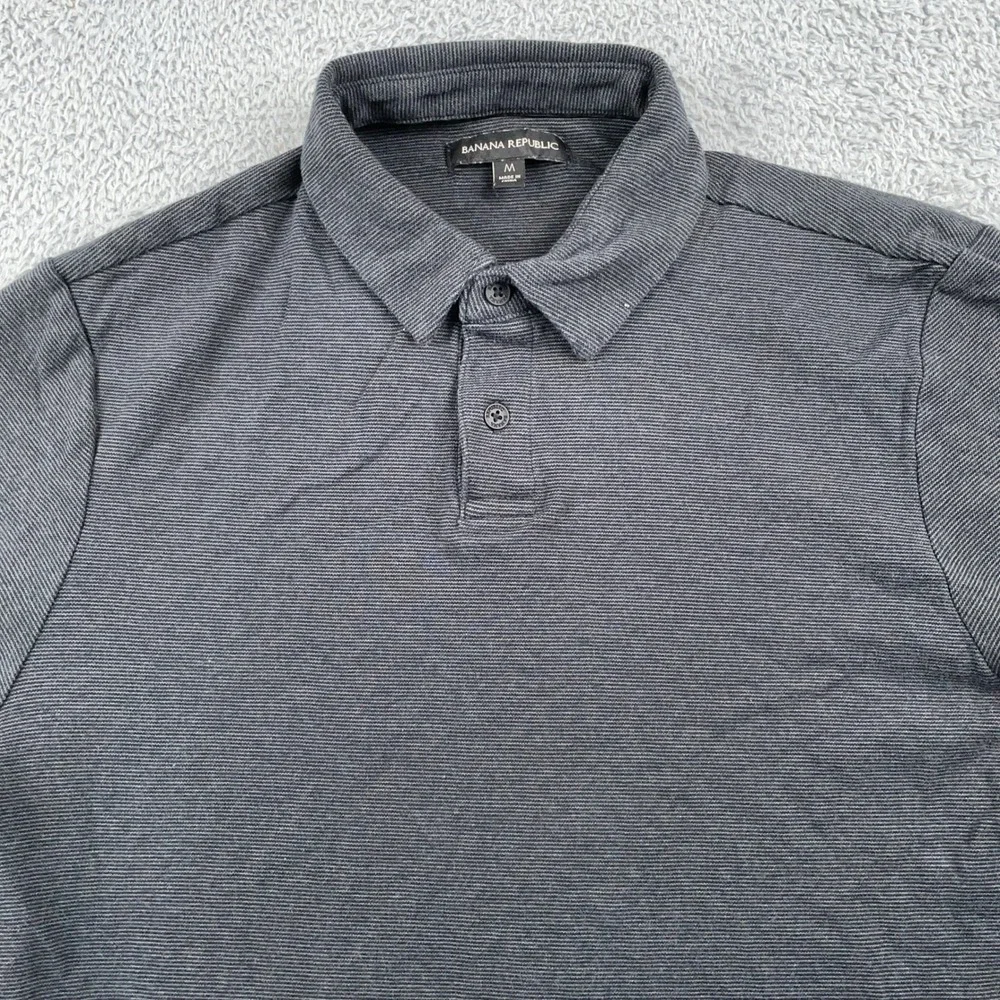 Banana Republic Shirt Mens Medium Gray Polo Striped Short Sleeve Cotton Golf